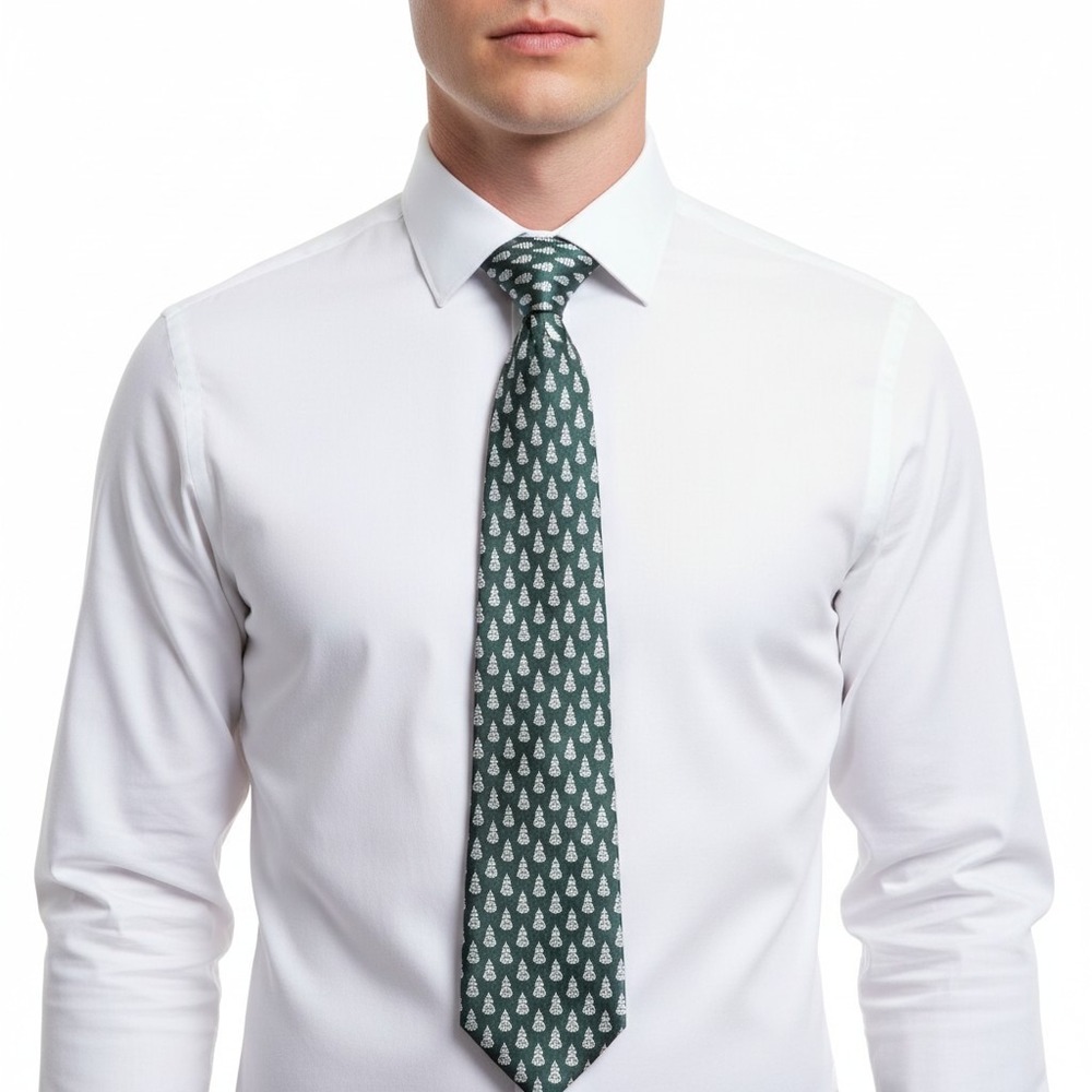 Rivetz of Boston 100% Silk Tie NWOT XL Green White Architectural Pagoda Motif